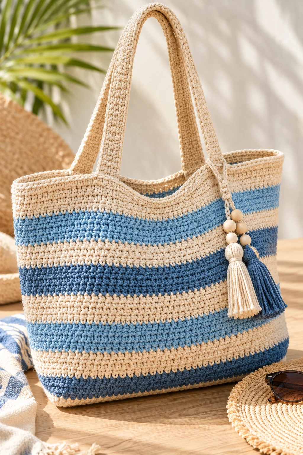 The Summer-Stripes Beach Bag — crochet canvas bag style outfit