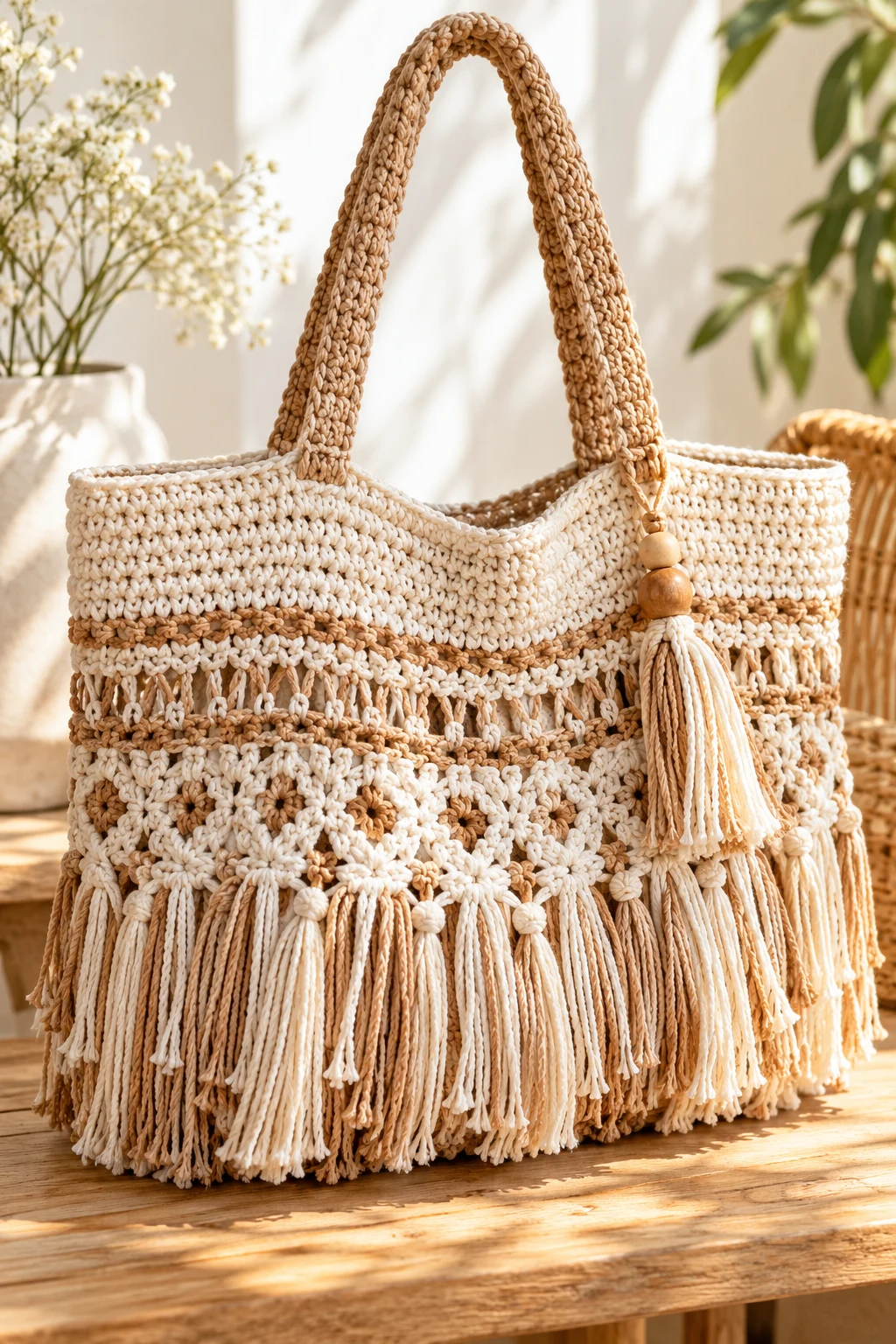 The Boho Fringe Canvas Tote — crochet canvas bag style outfit