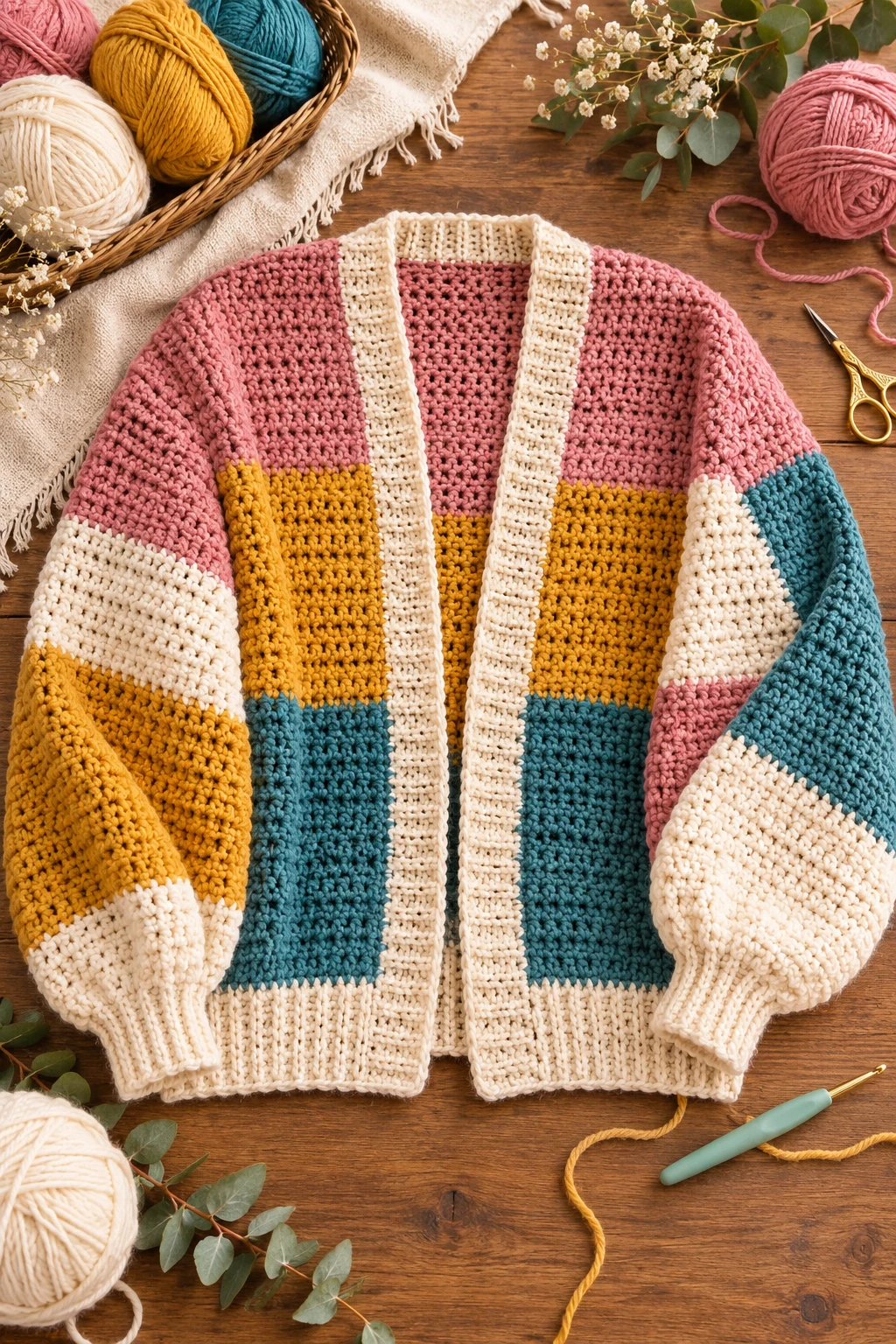 Modern Color-Block Cardigan — crochet cardigan pattern free style outfit
