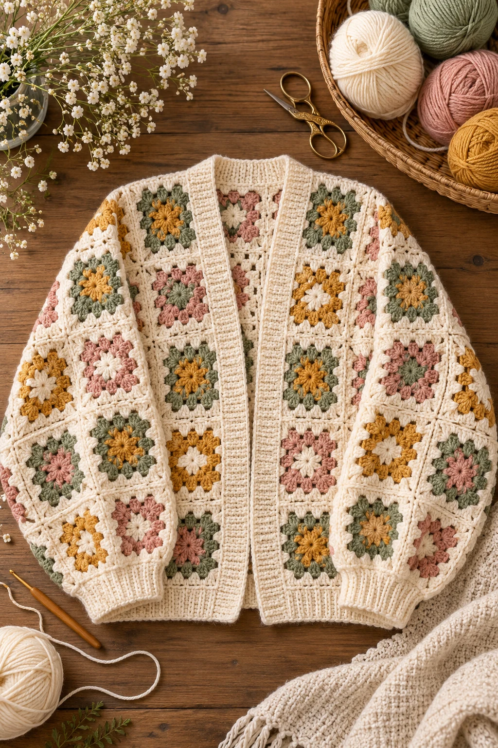 Classic Cream Granny Square Cardigan — crochet cardigan pattern free style outfit