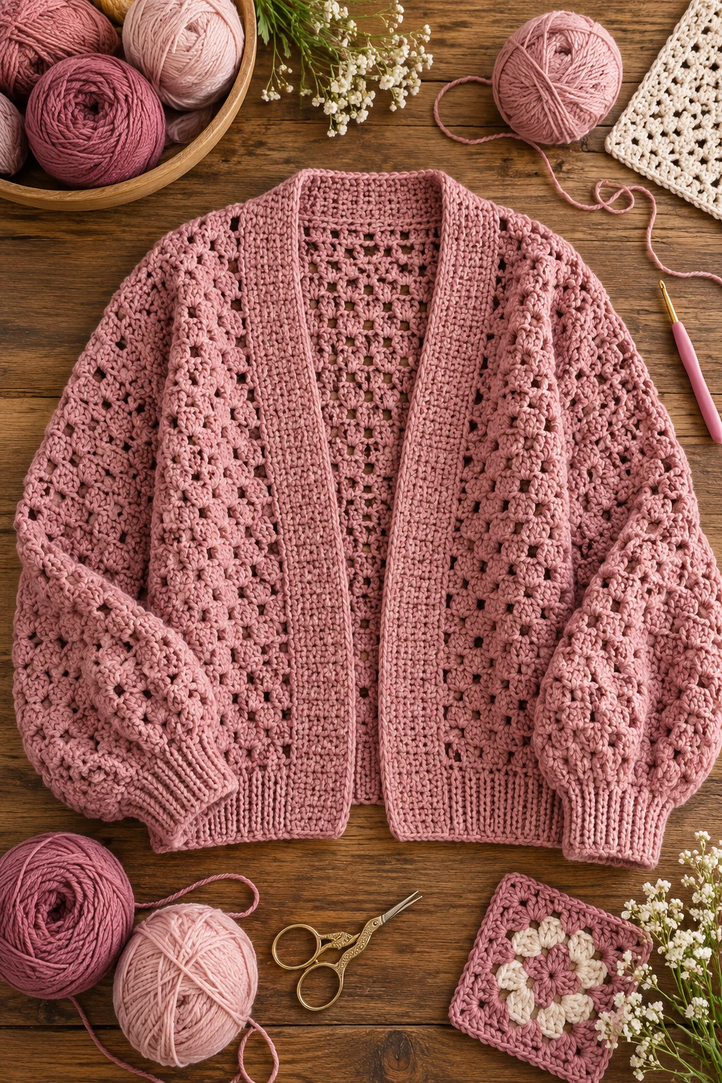 Dusty Rose elegant Cardigan — crochet cardigan pattern free style outfit