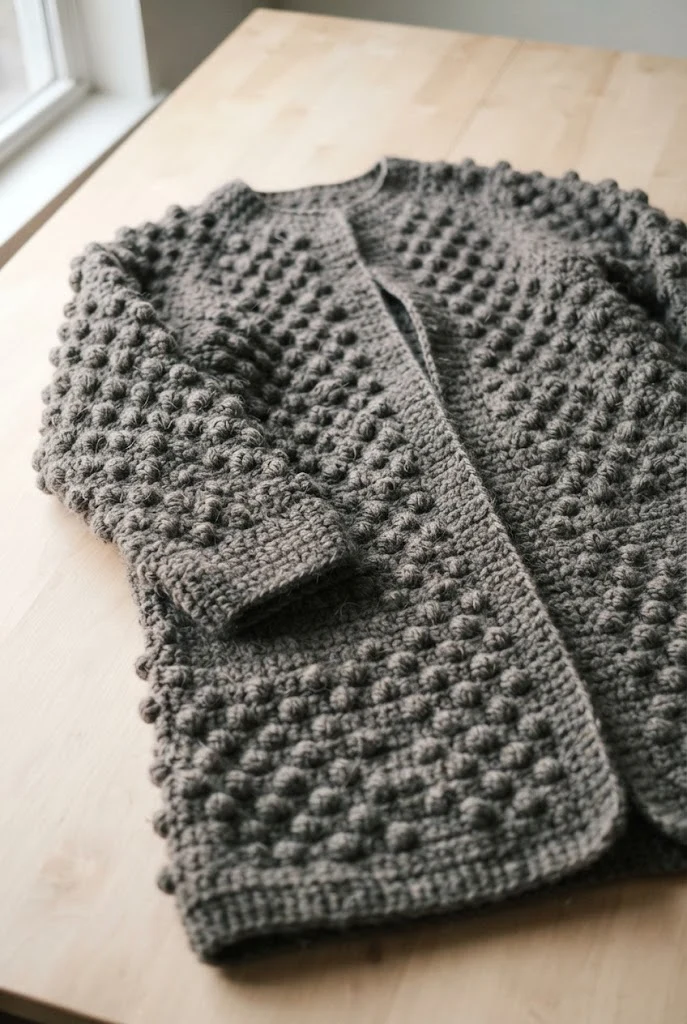 Textured Bobble Stitch Winter Coat — crochet cardigan pattern free style outfit