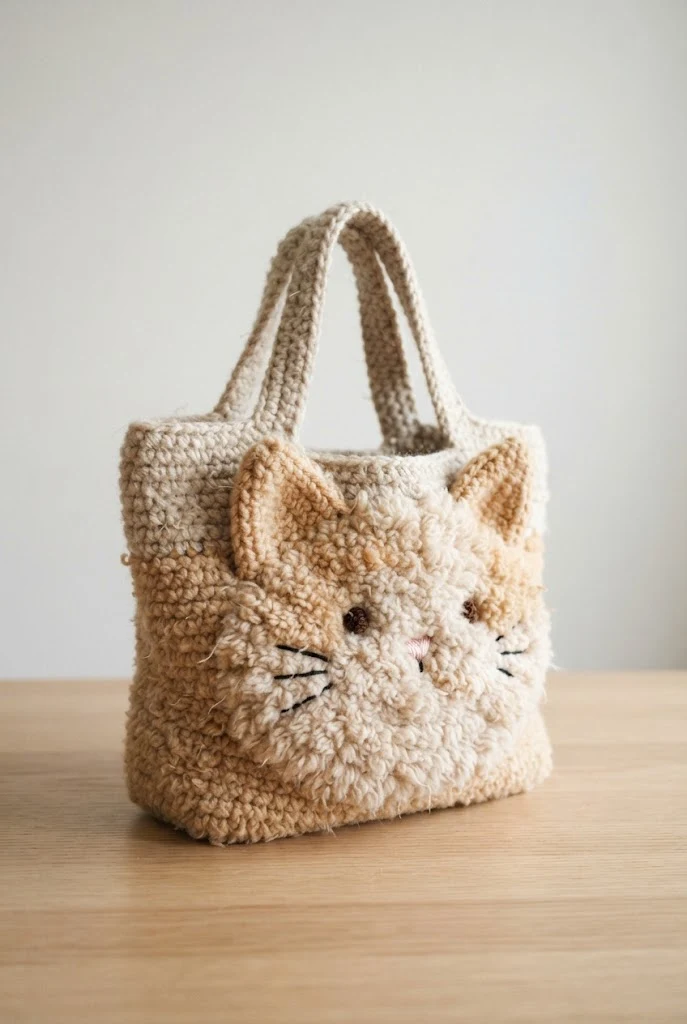 Fluffy Sherpa Kitty Tote — crochet cat bag pattern free style outfit