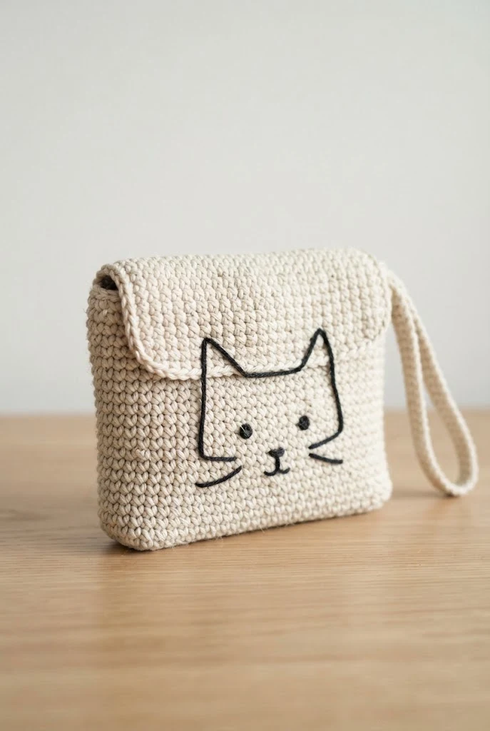 Minimalist Line Art Cat Purse — crochet cat bag pattern free style outfit