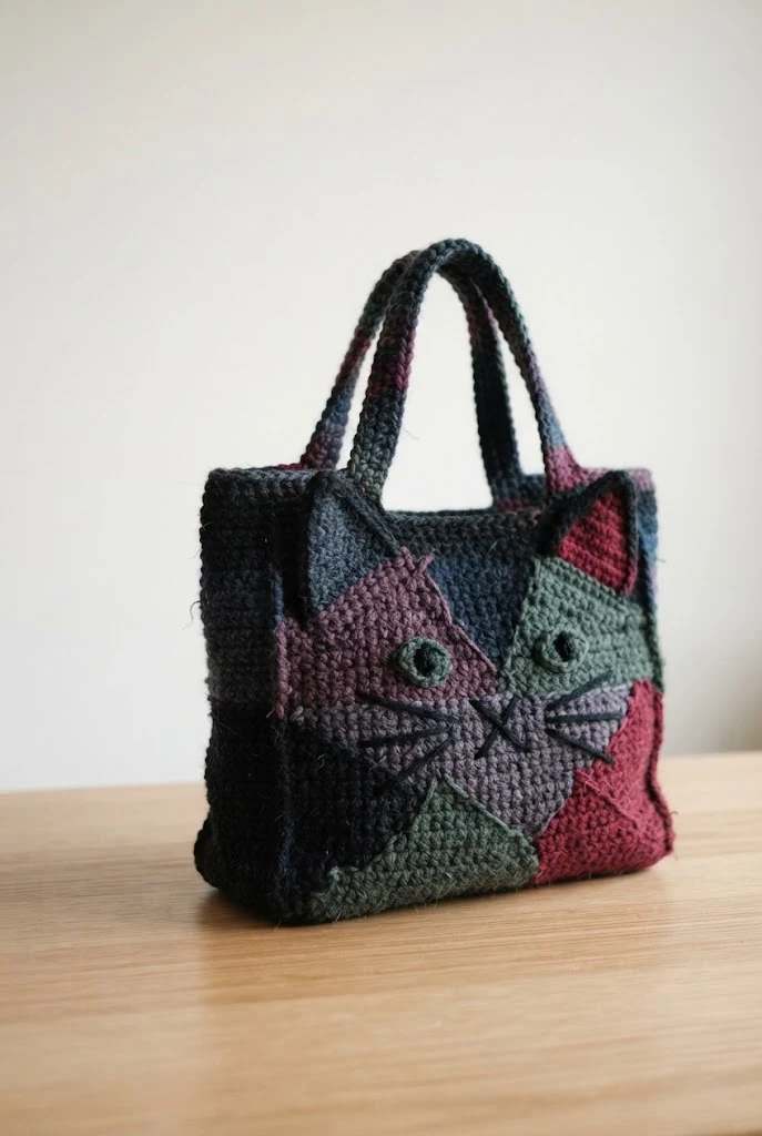 Patchwork Goth Cat Handbag — crochet cat bag pattern free style outfit