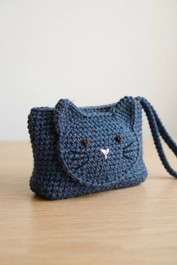 Sparkle Midnight Kitty Wristlet — crochet cat bag pattern free style outfit