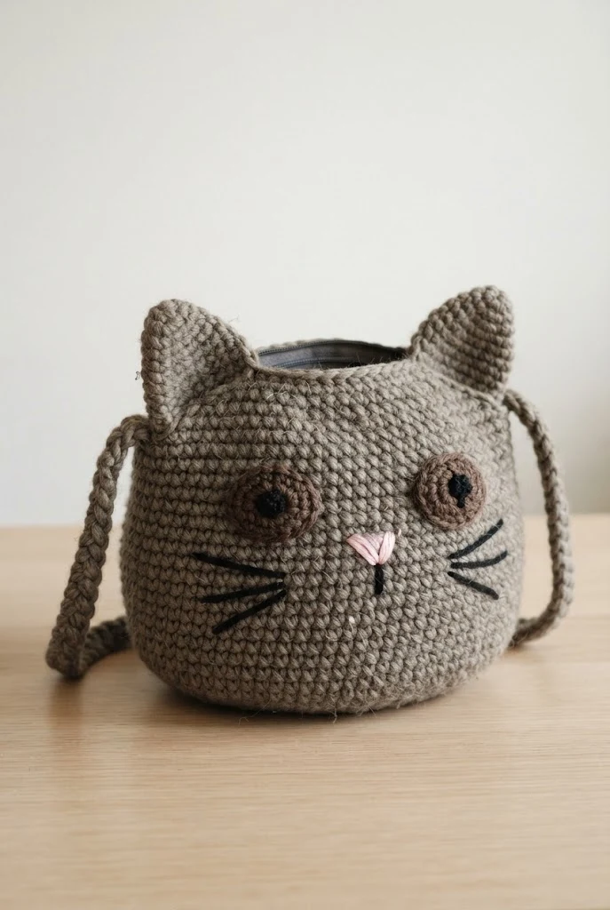 Giant Amigurumi Kitty Head Handbag — crochet cat bag pattern free style outfit
