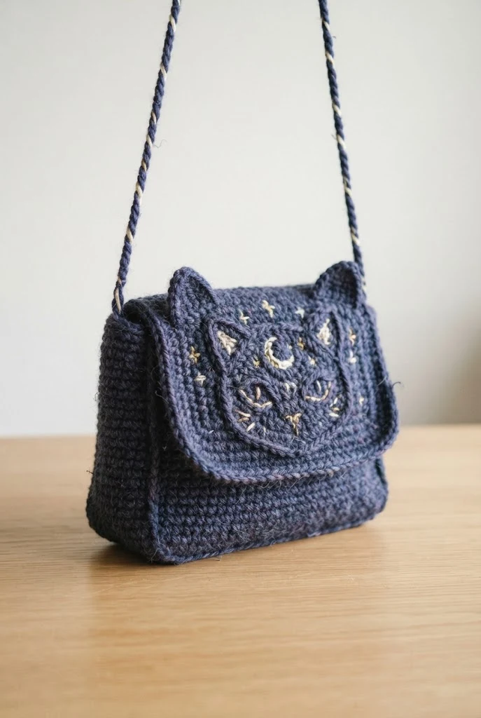 Lunar Feline Shoulder Bag — crochet cat bag pattern free style outfit