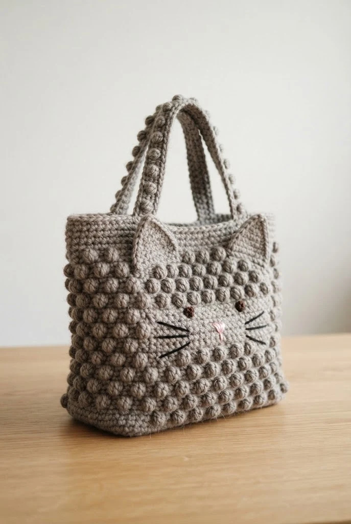 Bobble Stitch Cat Handbag — crochet cat bag pattern free style outfit