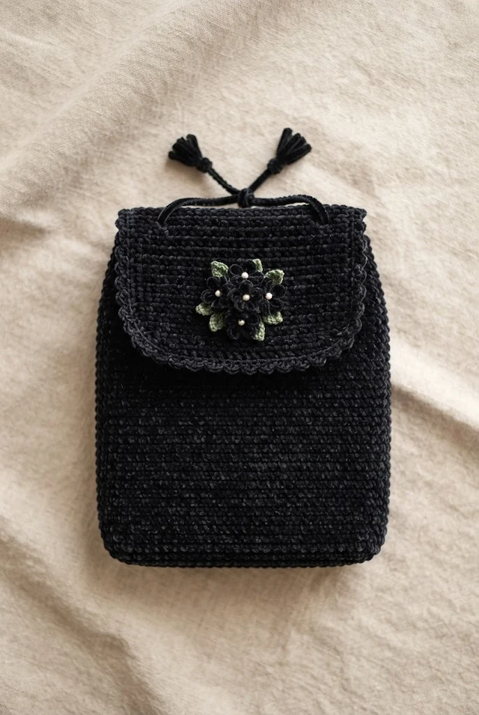 Midnight Noir Velvet Pouch — crochet charm bag