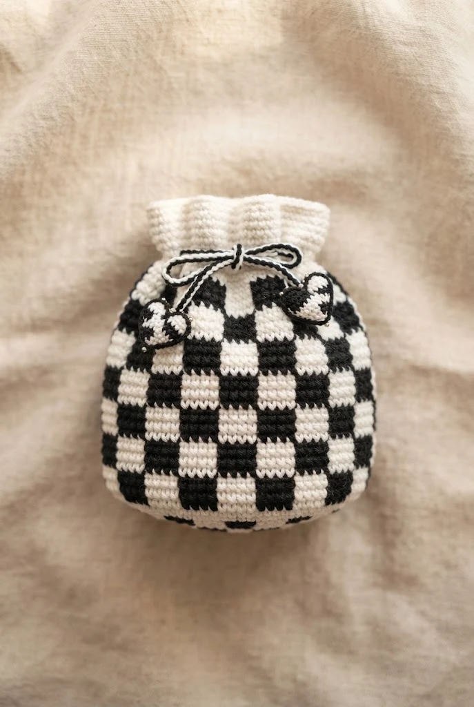 Monochrome Checkerboard Chic — crochet charm bag