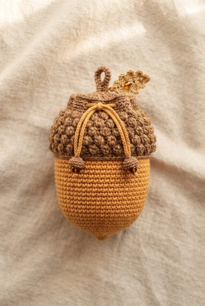 Autumn Spice Acorn Pouch — crochet charm bag