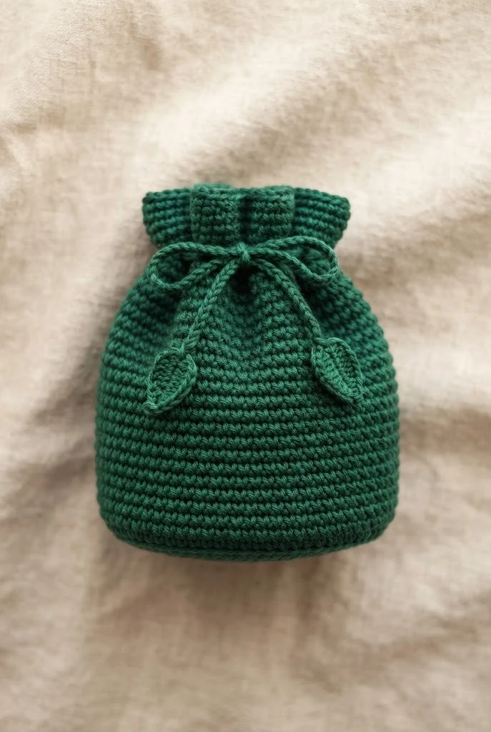 Emerald Forest Mini Drawstring — crochet charm bag