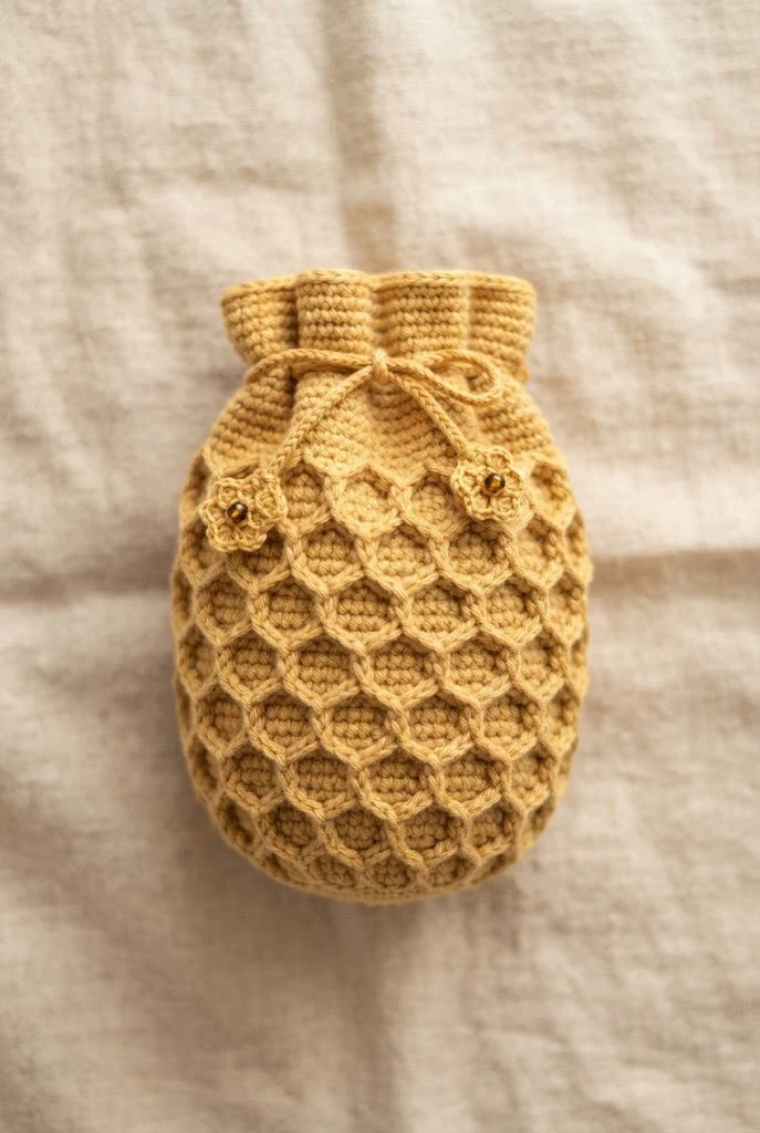 Golden Hour Honeycomb Pod — crochet charm bag