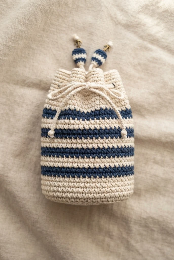 Coastal Breeze Striped Pouch — crochet charm bag