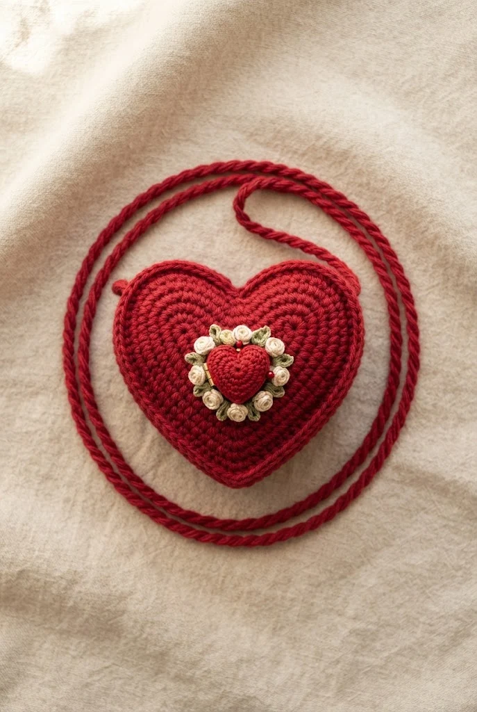 Ruby Red Heart Locket — crochet charm bag