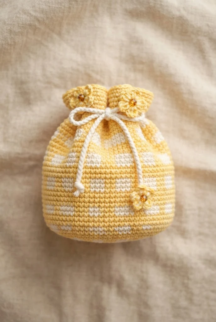 Buttercup Sunshine Gingham — crochet charm bag