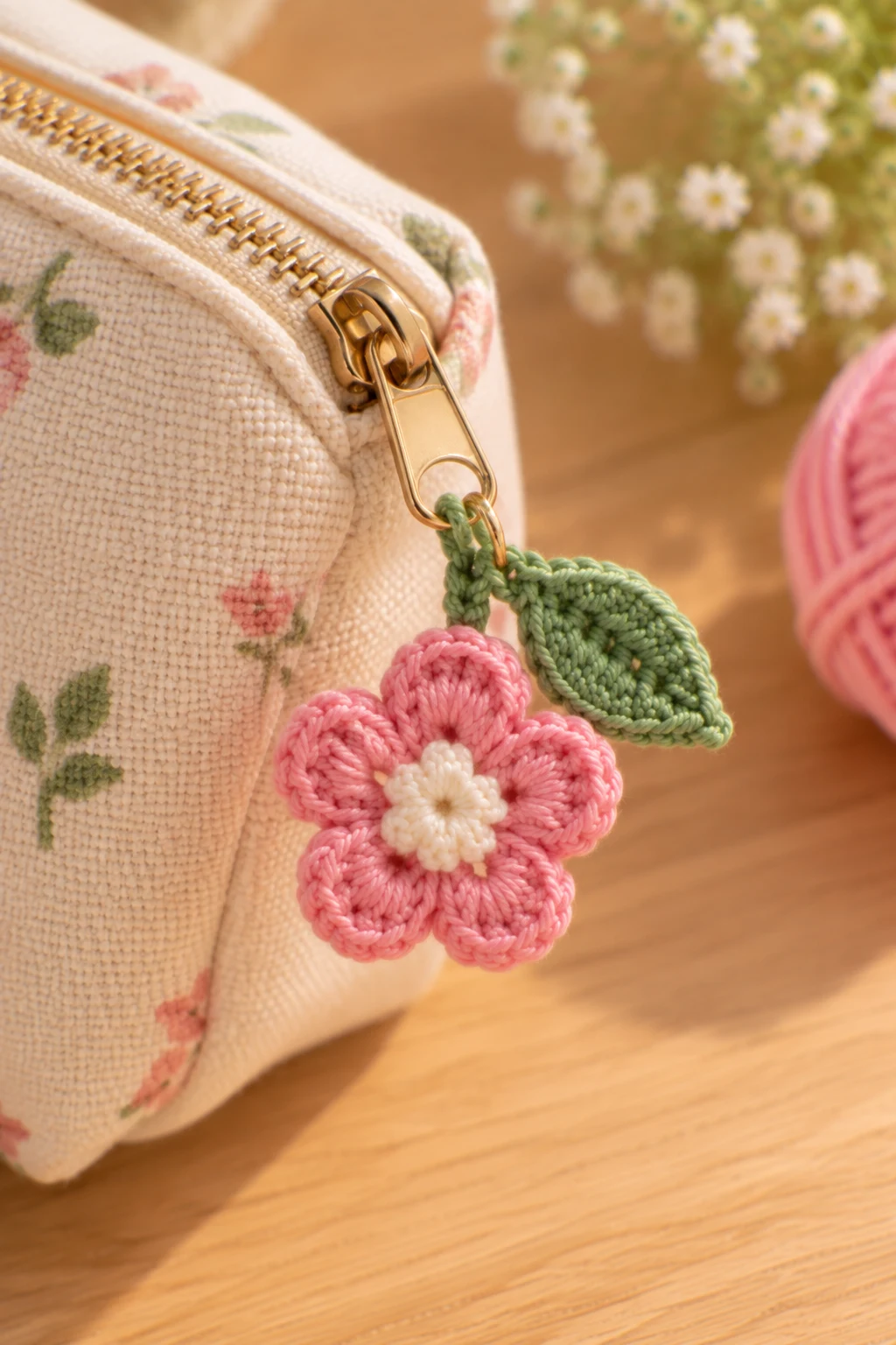Tiny Flower Zipper Pull — crochet charms tutorial style outfit