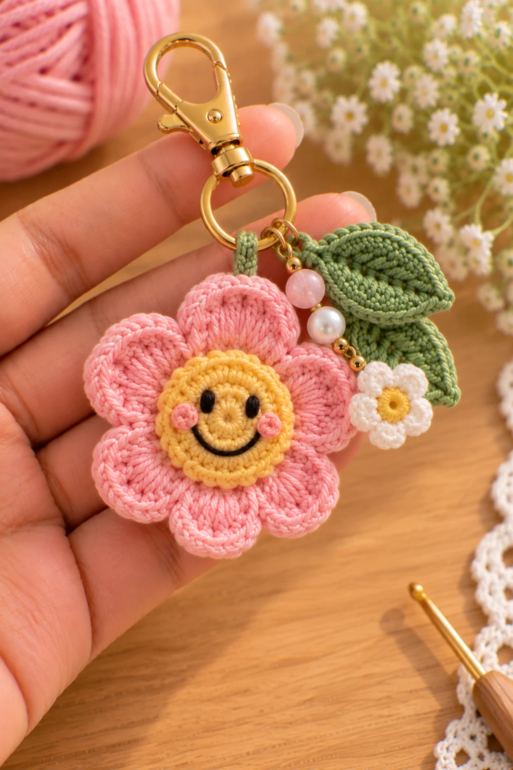 Mini Flower Charm With a Tassel — crochet charms tutorial style outfit