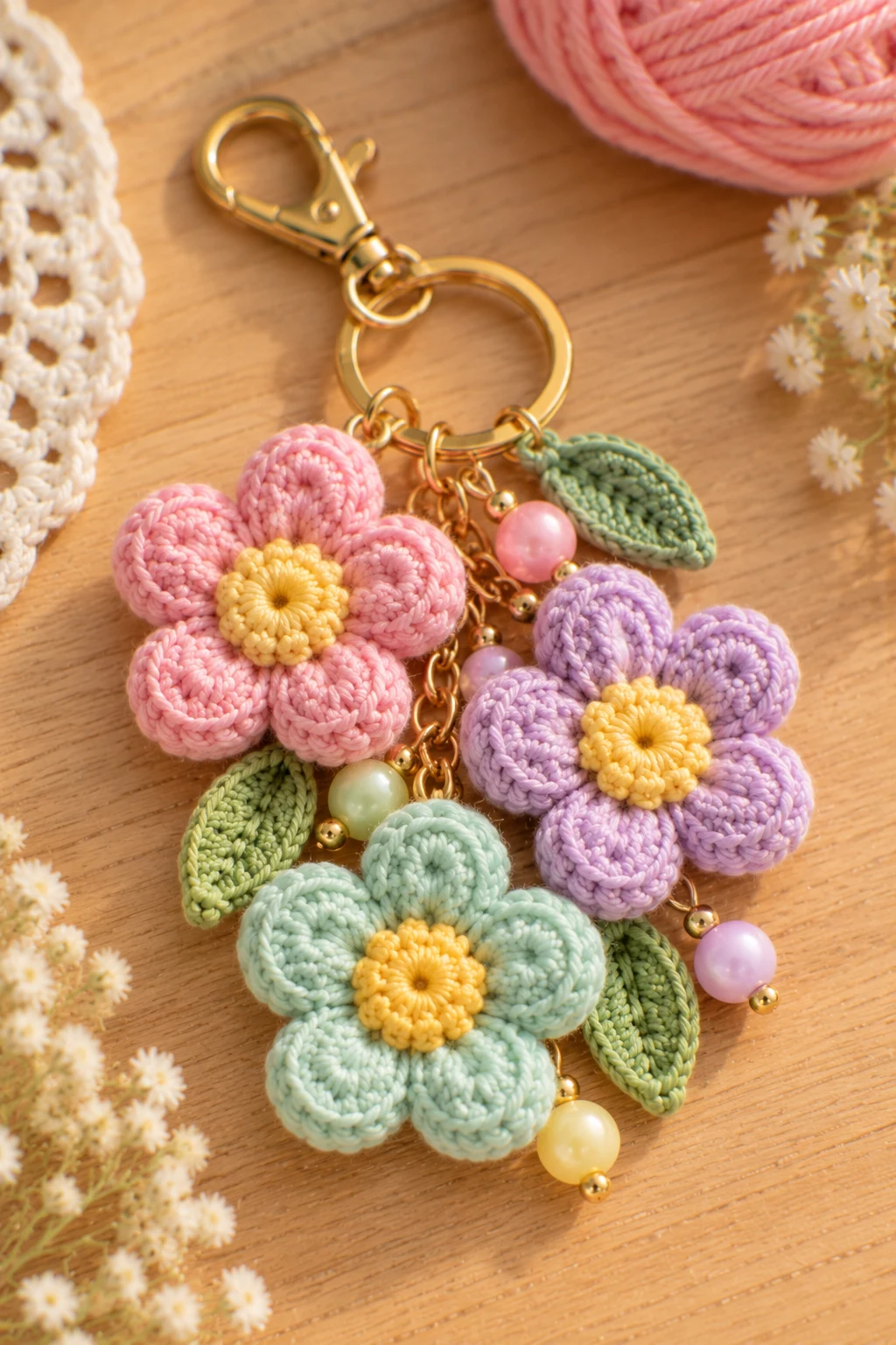 Pastel Mini Flower Keychain — crochet charms tutorial style outfit