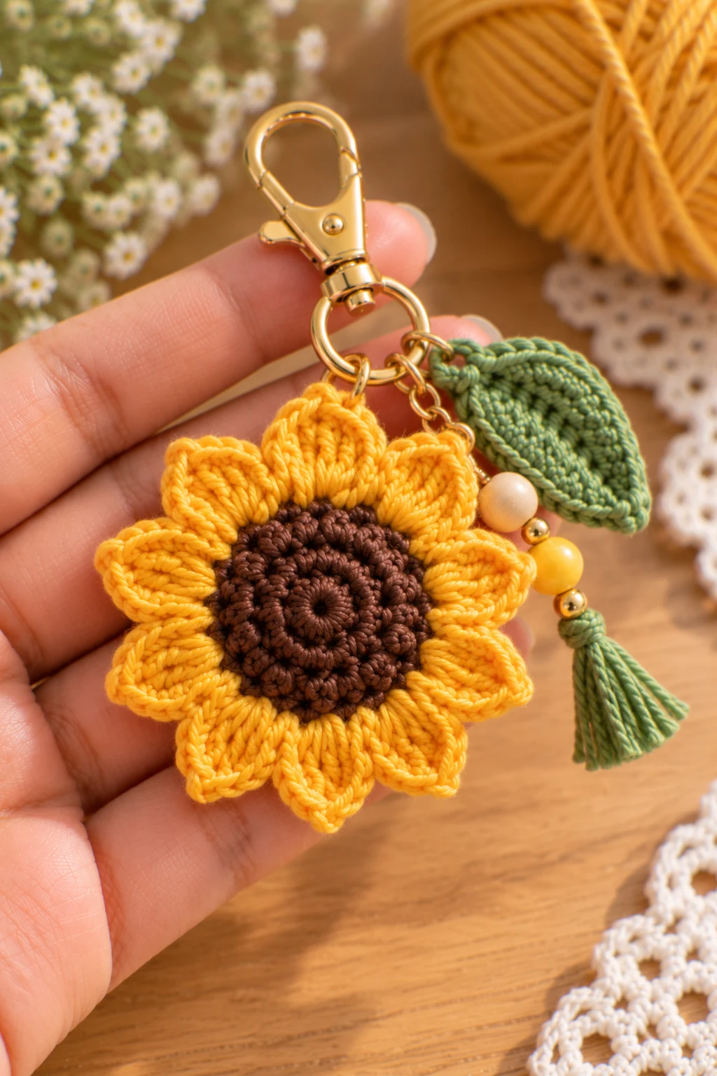 Sunflower Crochet Bag Charm — crochet charms tutorial style outfit