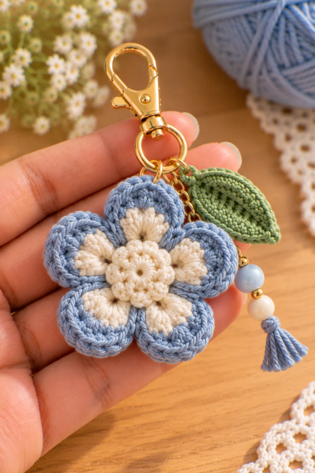 Two-Tone Crochet Flower Charm — crochet charms tutorial style outfit