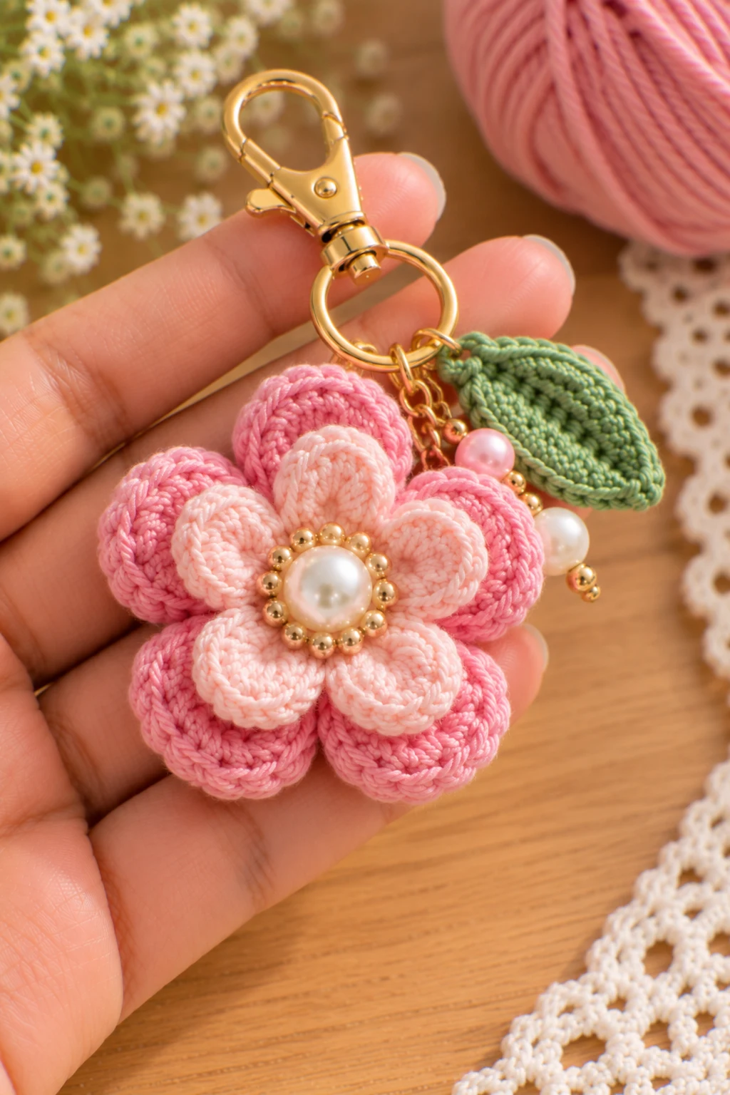 Crochet Flower Charm With a Pearl Center — crochet charms tutorial style outfit