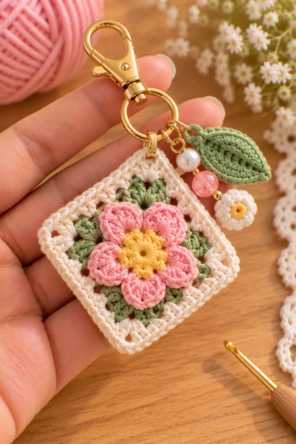 Granny Square Flower Charm — crochet charms tutorial style outfit
