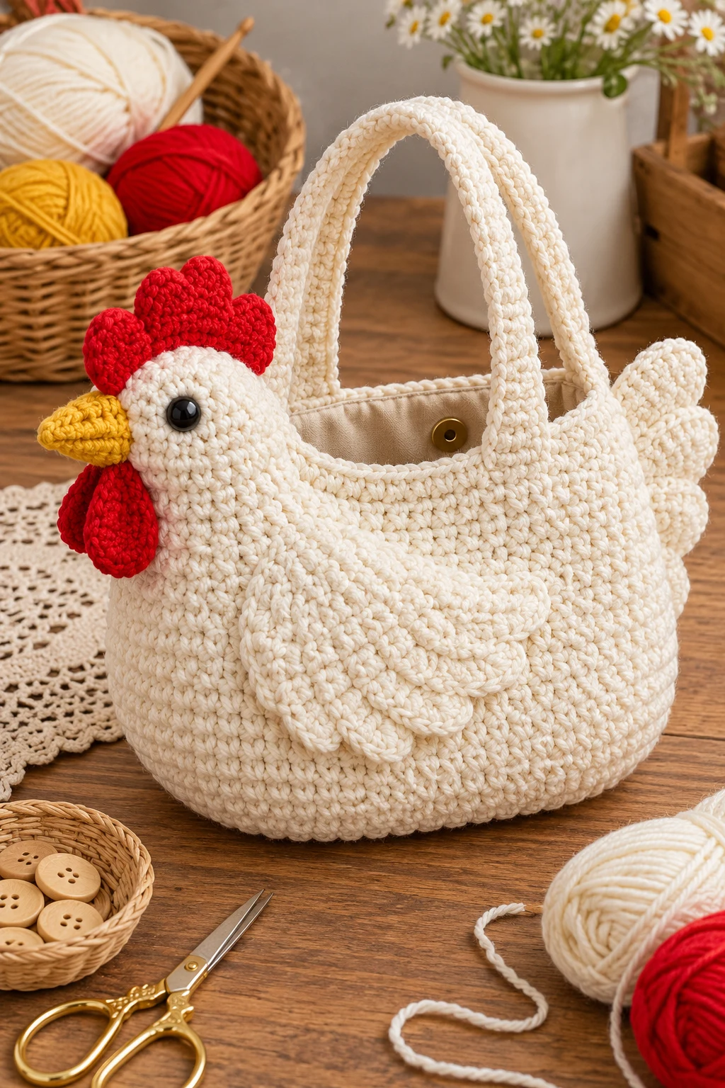 Classic White Crochet Chicken Bag — crochet chicken bag style outfit