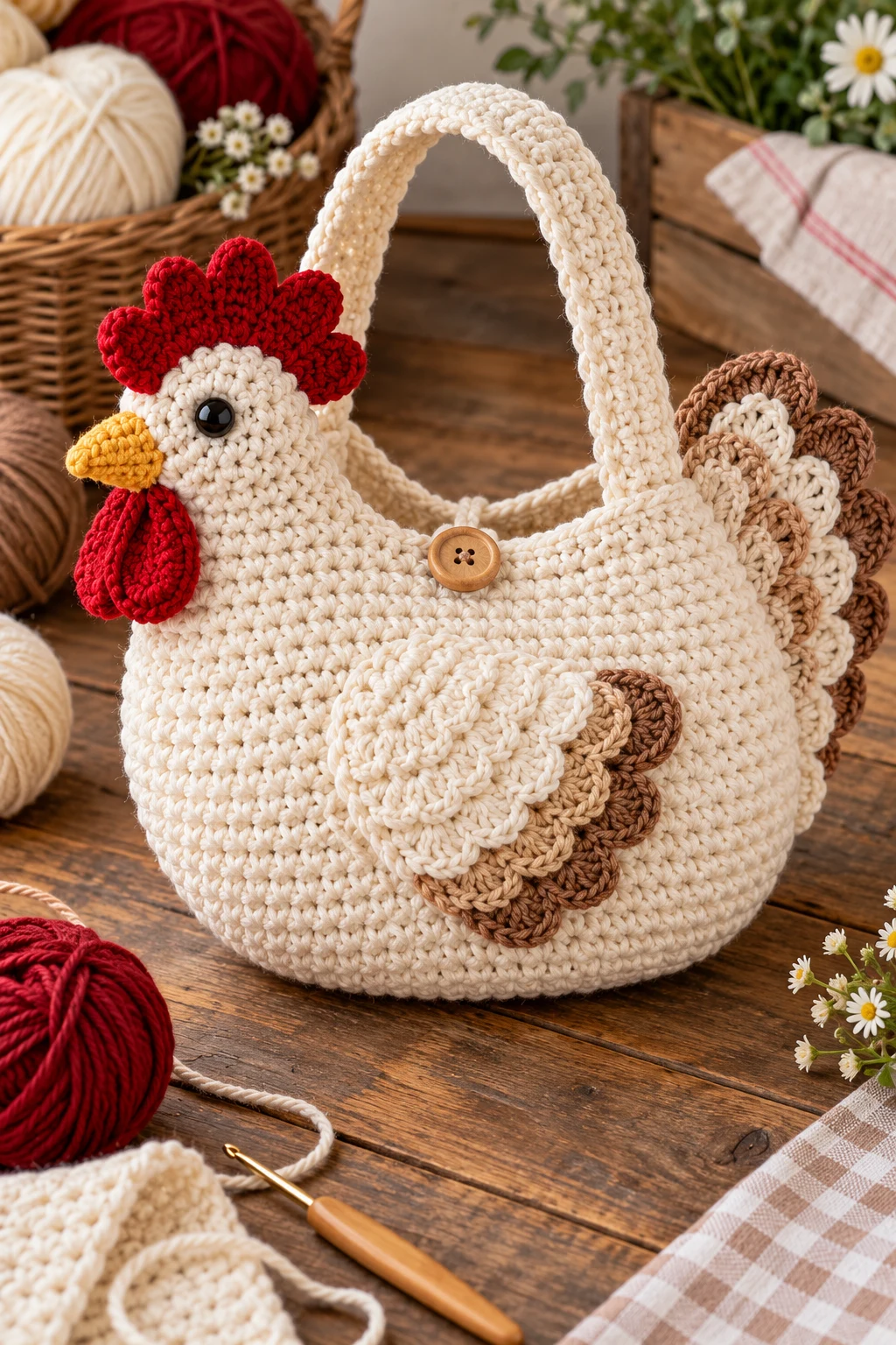 Red-Combed Farmhouse Chicken Bag — crochet chicken bag style outfit