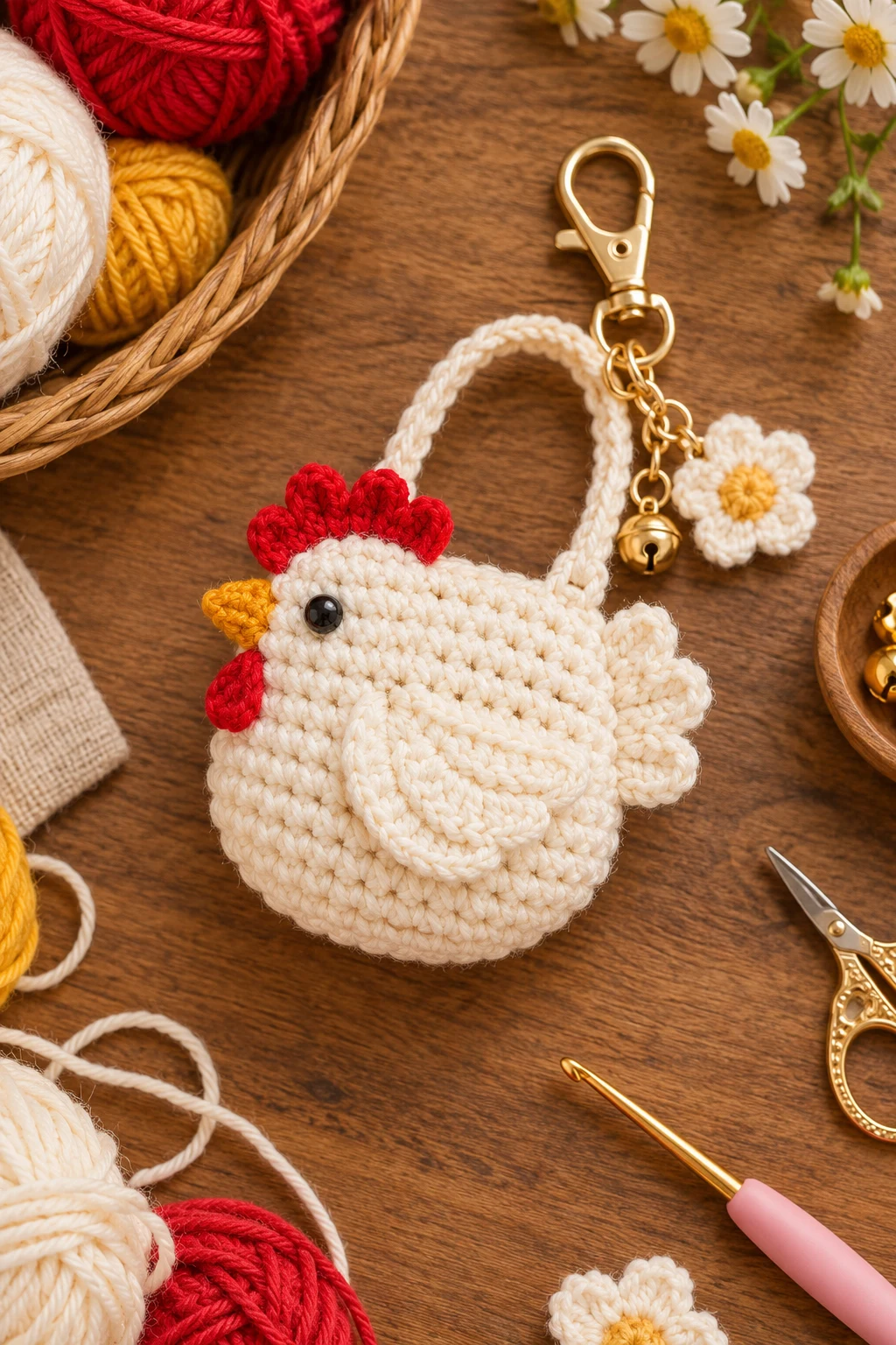 Mini Crochet Chicken Bag Charm — crochet chicken bag style outfit