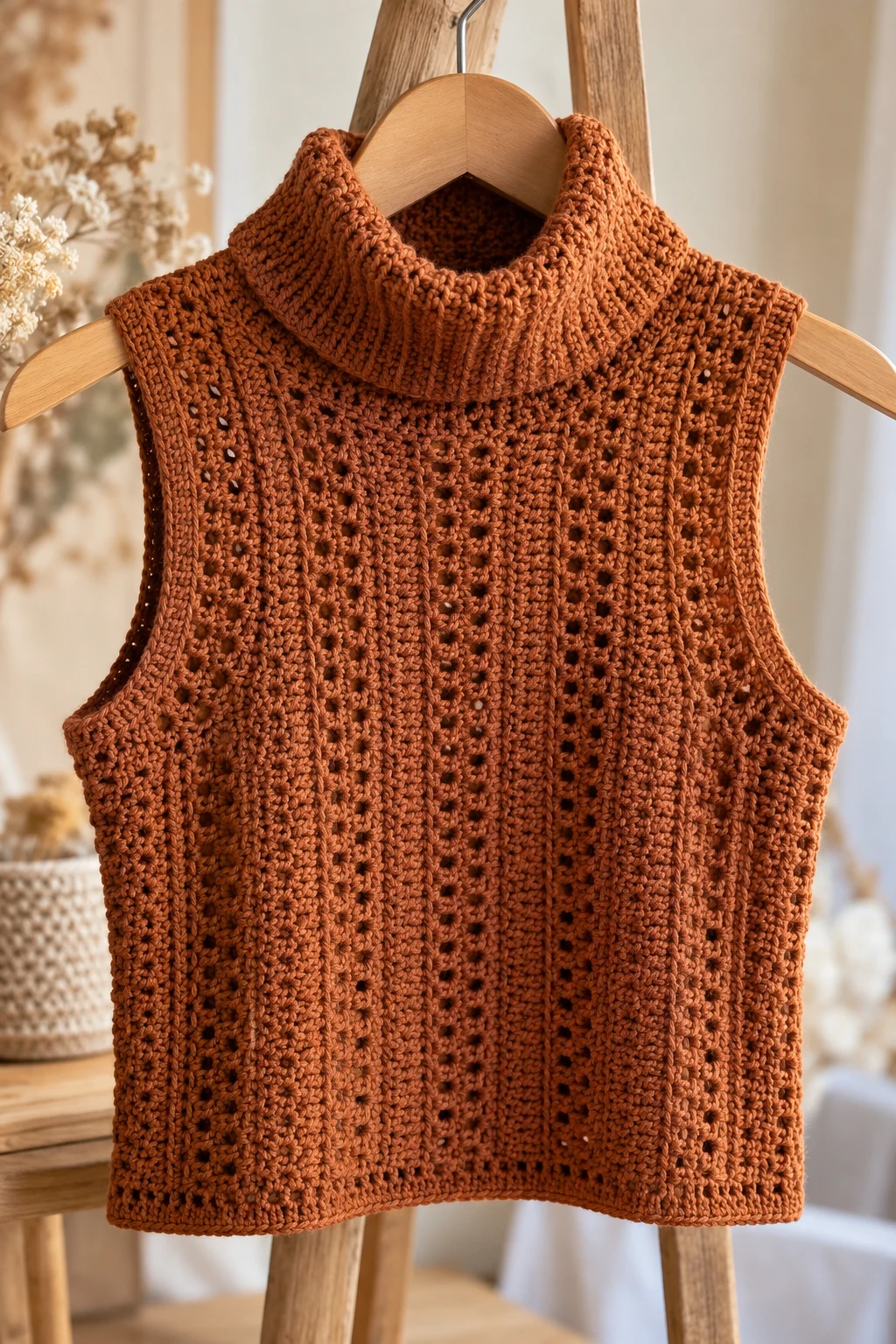 Sleeveless Crochet Turtleneck Top — crochet clothes fall