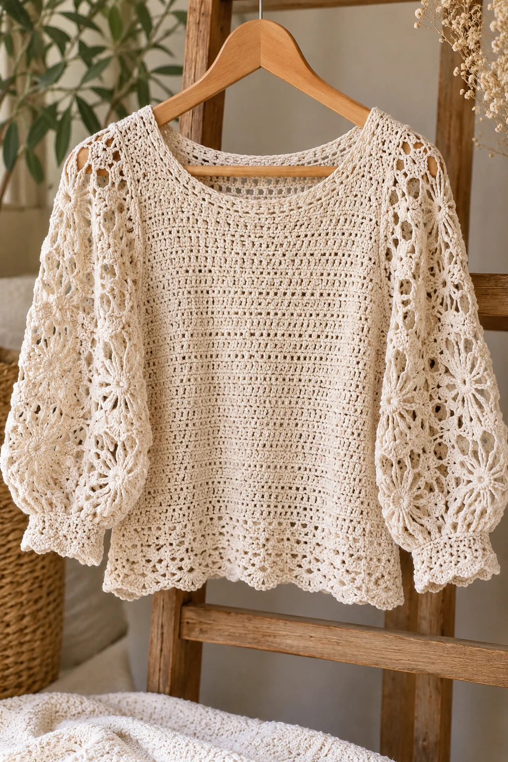 Crochet Lace-Sleeve Top — crochet clothes fall