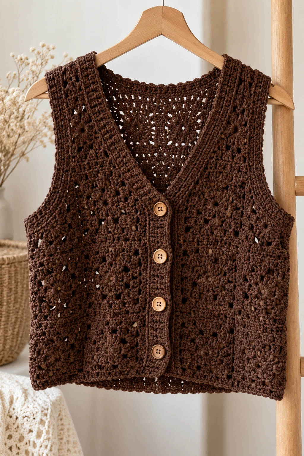 Chocolate Brown Crochet Vest — crochet clothes fall