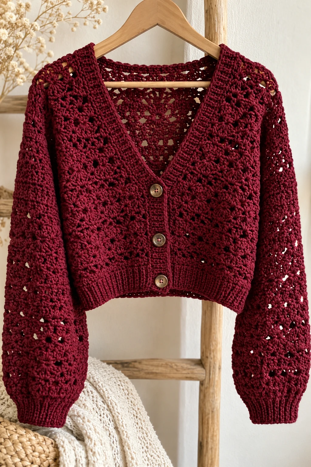 Burgundy Crochet Crop Cardigan — crochet clothes fall