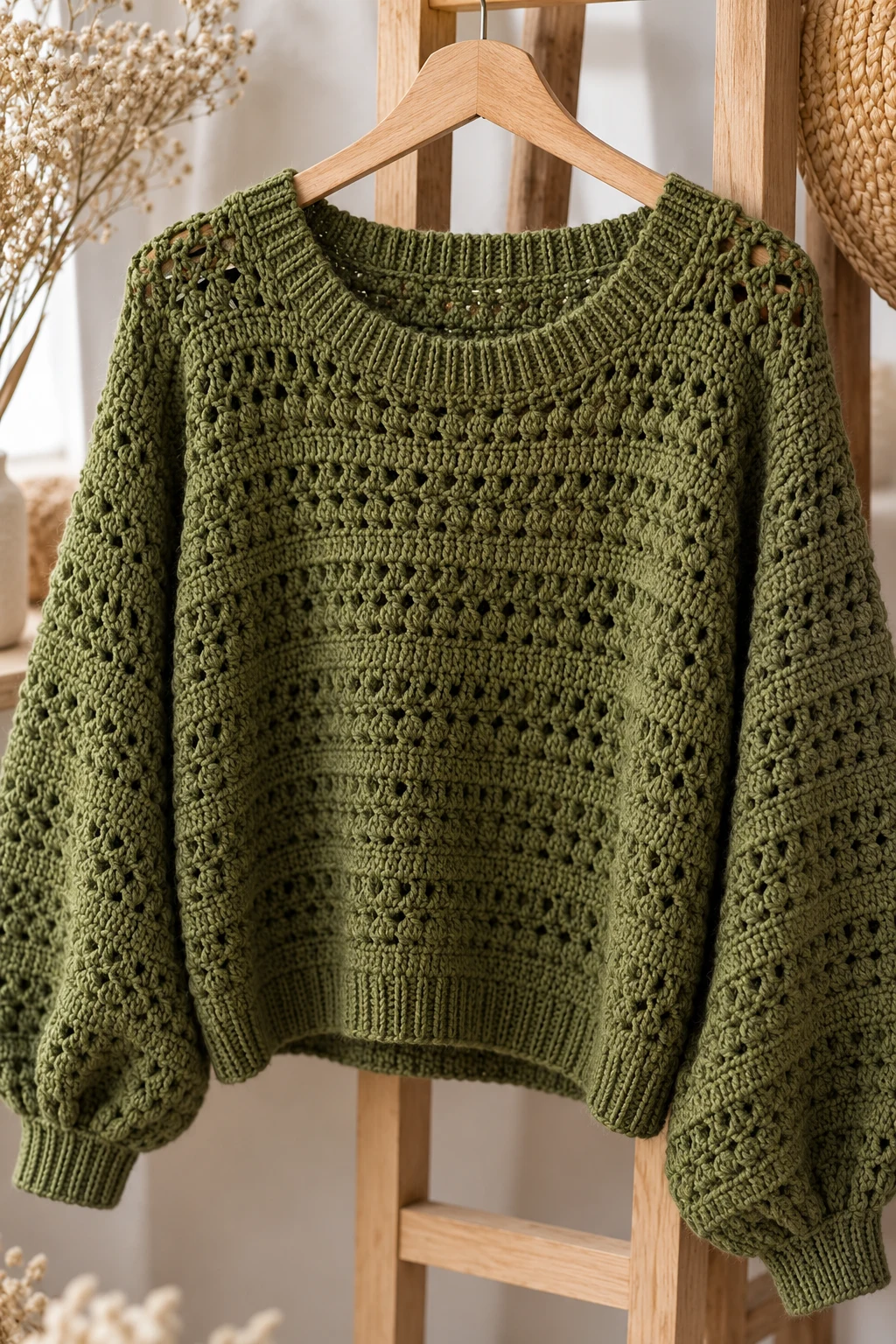 Olive Green Crochet Pullover — crochet clothes fall