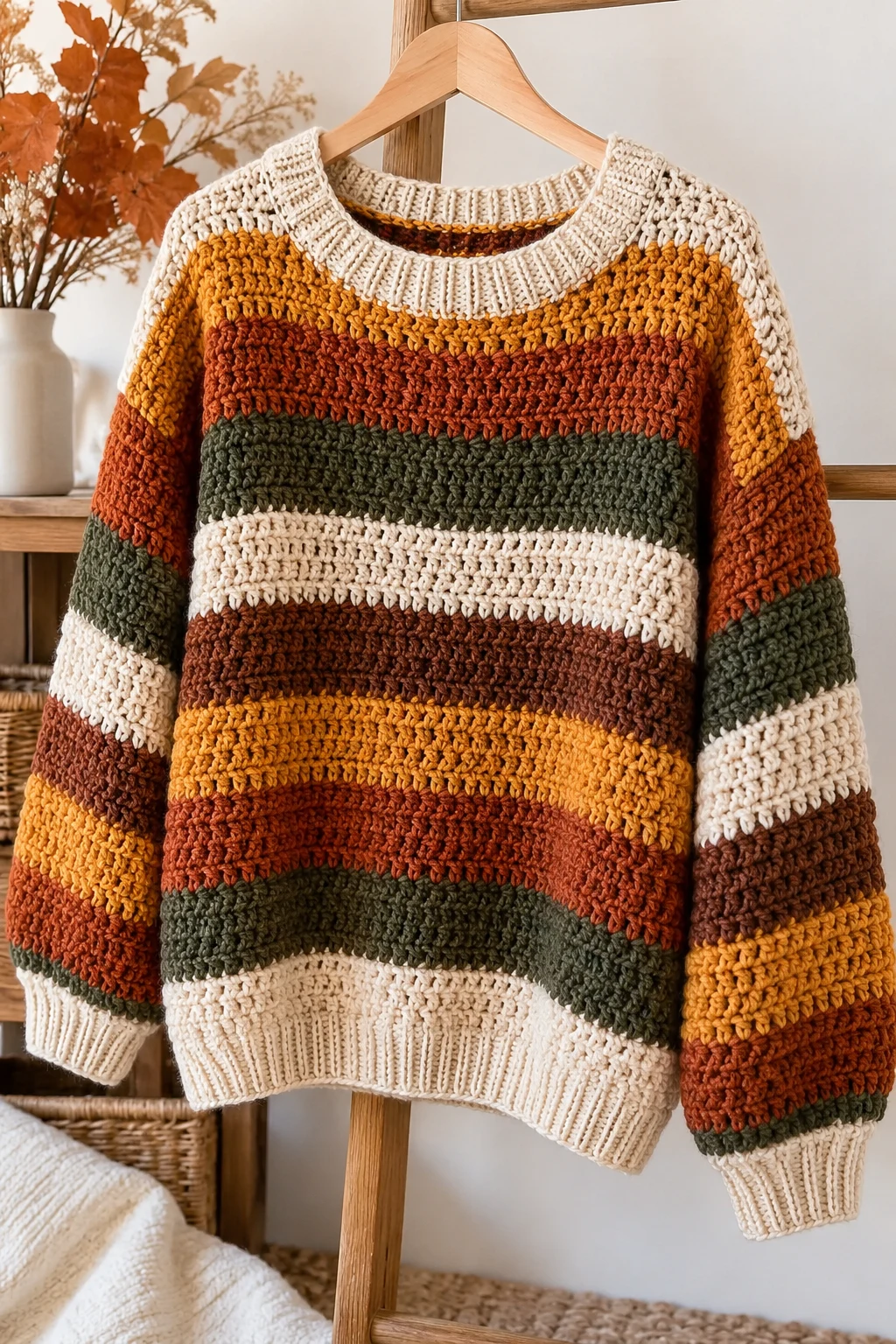 Striped Crochet Sweater in Autumn Colors — crochet clothes fall