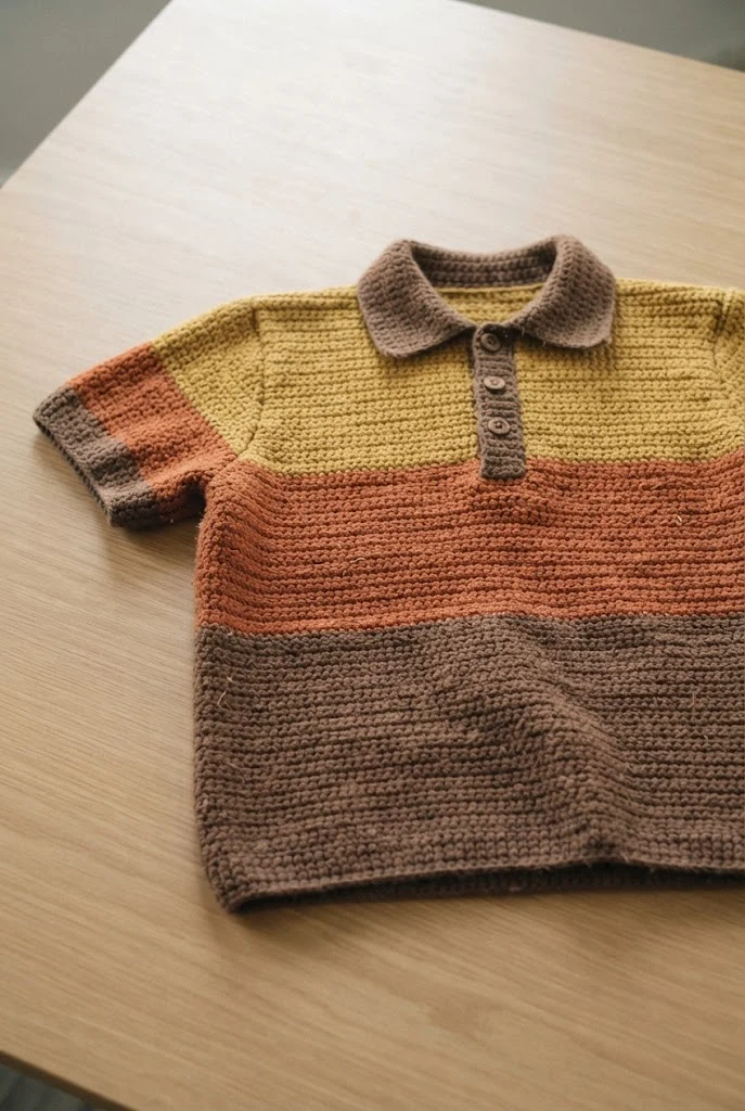 Retro Colorblock Polo Shirt — Crochet Clothes Patterns style outfit