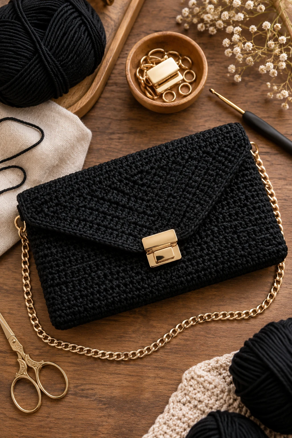 Classic Black Evening Clutch — crochet clutch bag free pattern style outfit