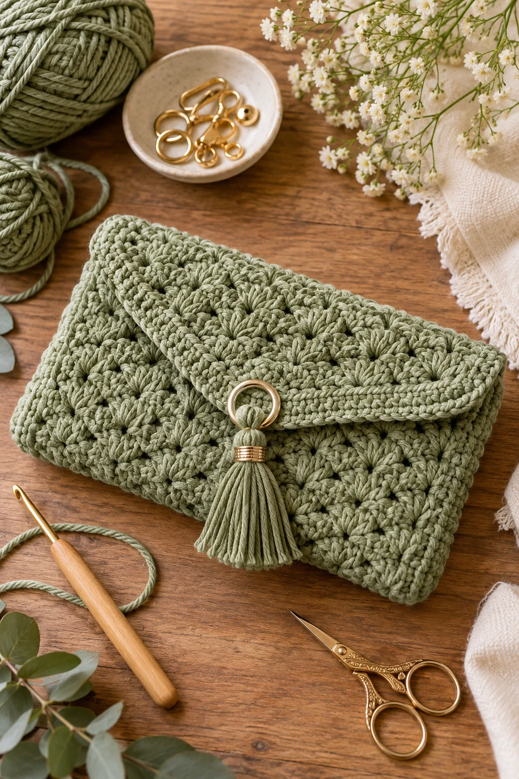 Modern Sage Green Clutch — crochet clutch bag free pattern style outfit