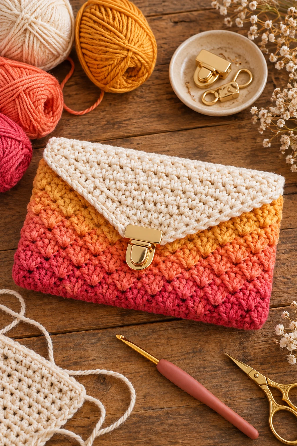 Two-Tone Sunset Clutch — crochet clutch bag free pattern style outfit