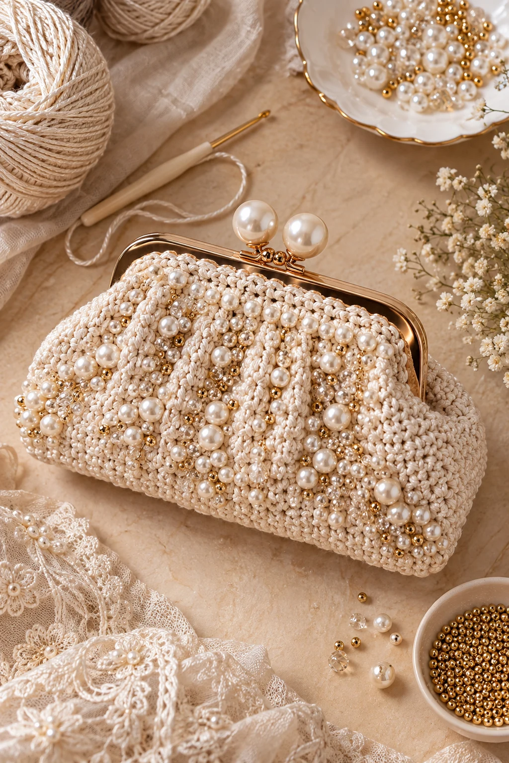 Crochet Evening Bag With Beaded Detail — crochet clutch bag free pattern style outfit