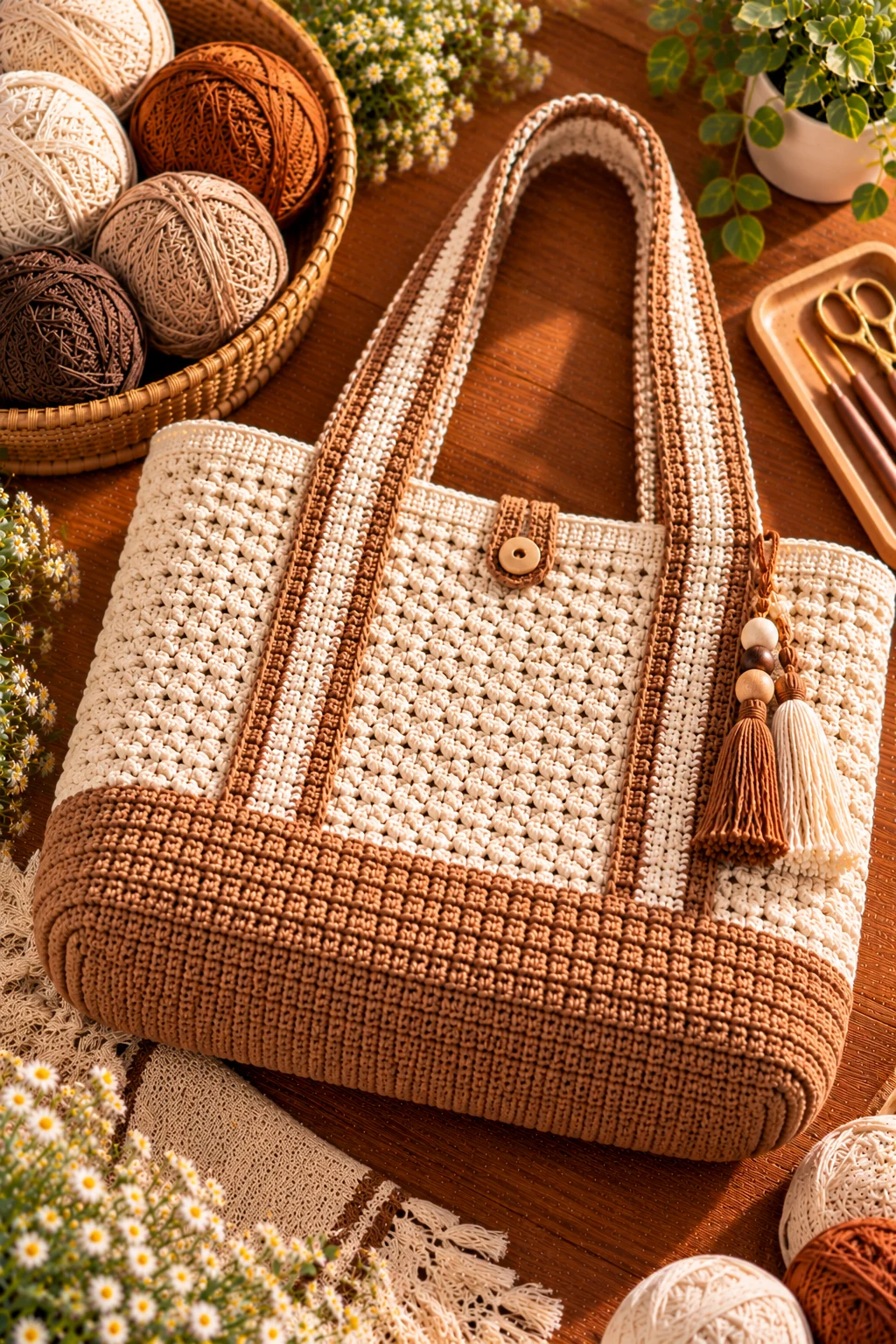 Structured Base Crochet Tote — crochet college bag style outfit