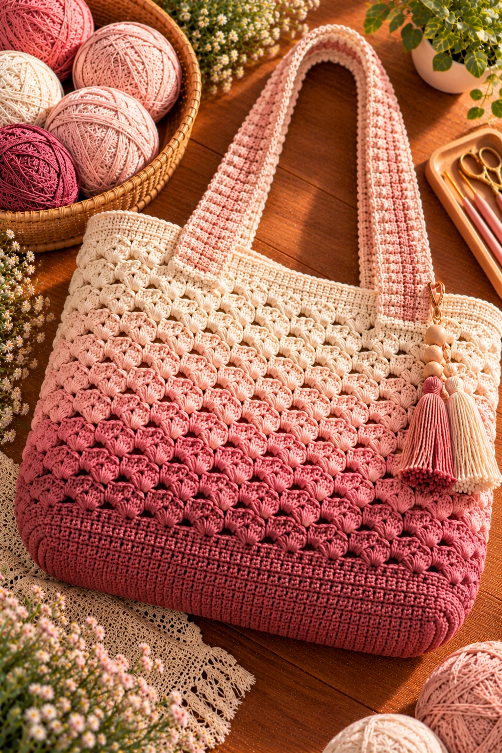 Ombre Crochet Campus Bag — crochet college bag style outfit