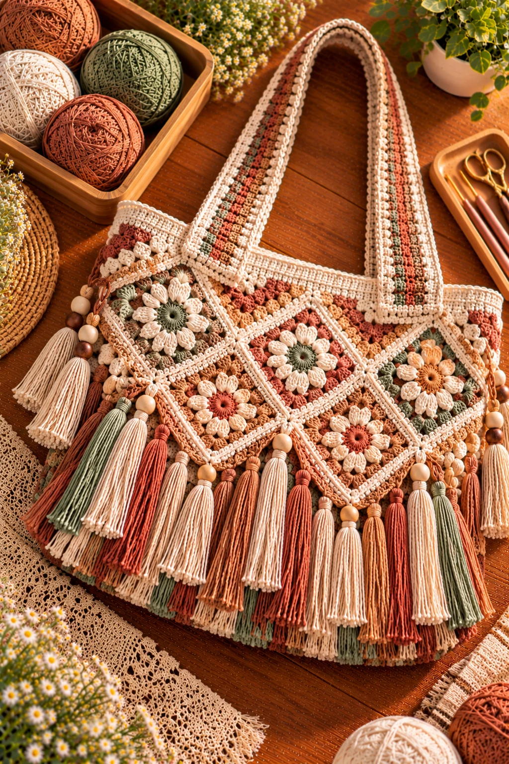 Boho Fringe Crochet School Bag — crochet college bag style outfit