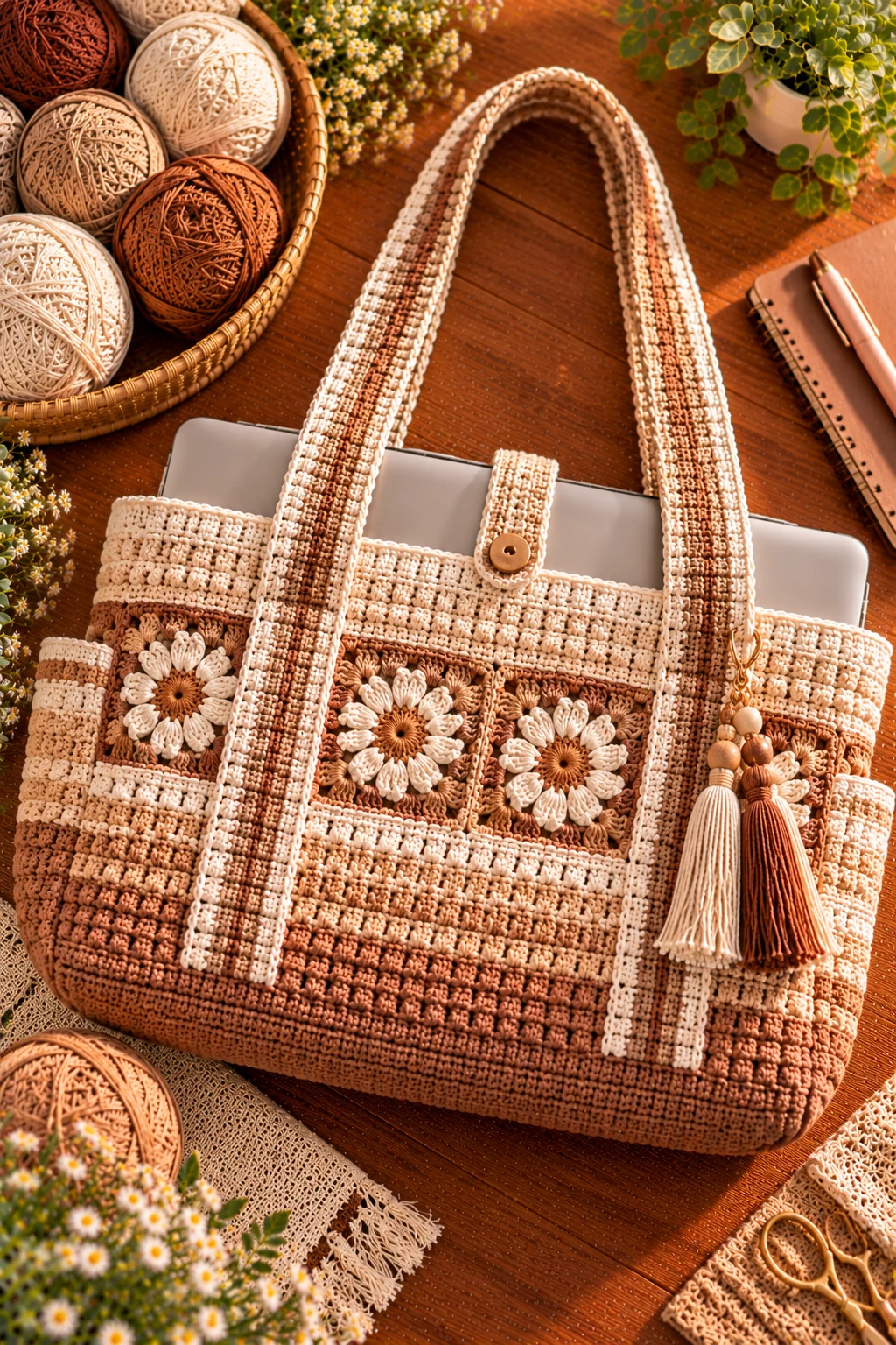 Crochet College Bag With a Laptop-Friendly Shape — crochet college bag style outfit