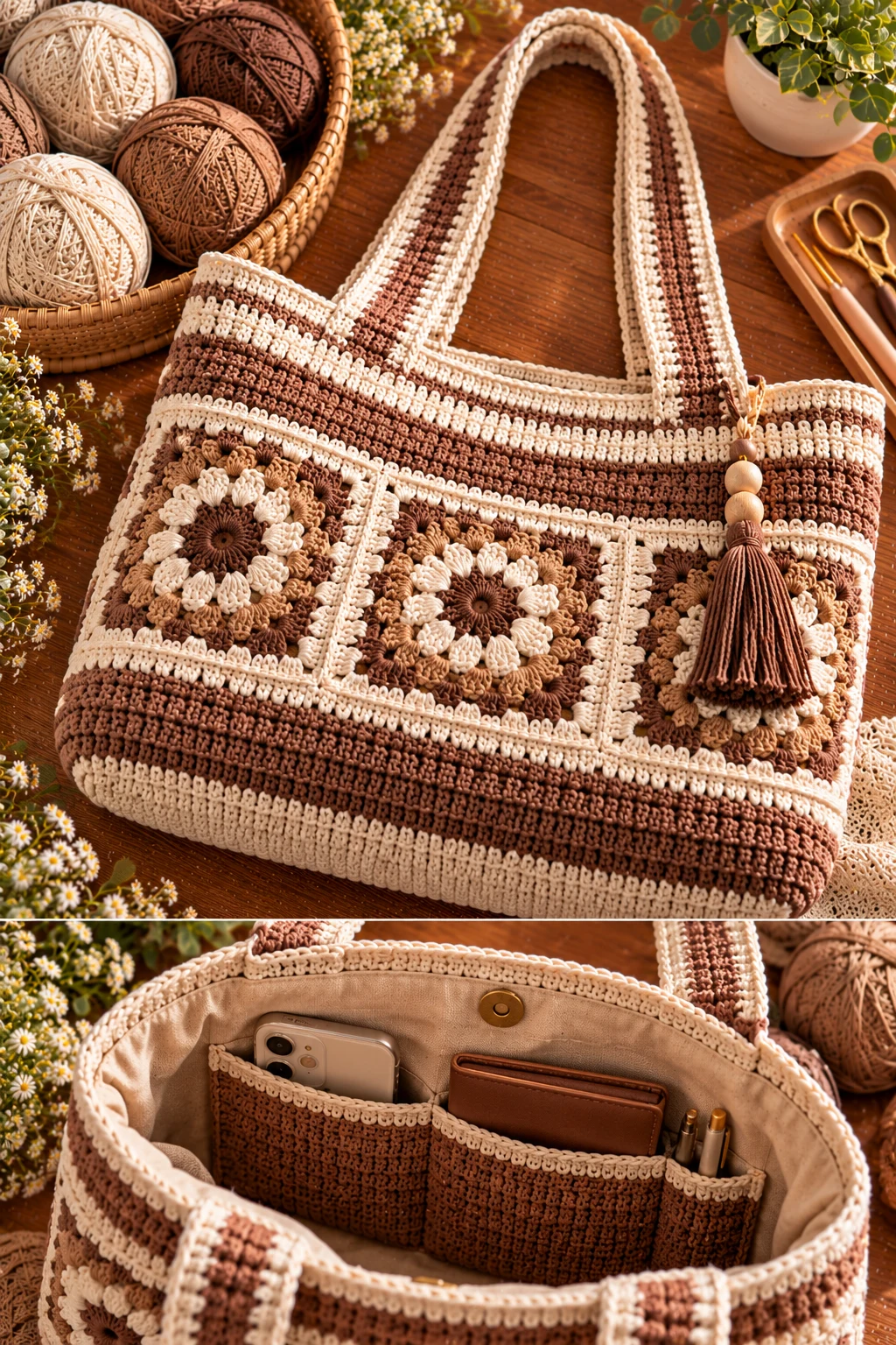 Crochet College Bag With an Interior Pocket — crochet college bag style outfit