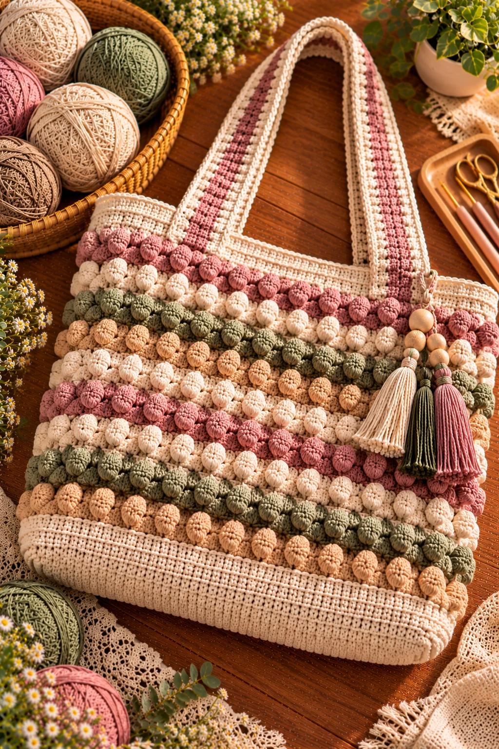 Bobble-Stitch Statement Bag — crochet college bag style outfit