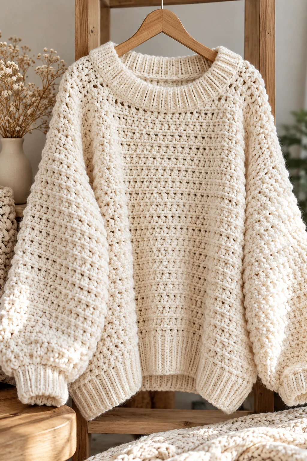 The Classic Oversized Cream Sweater — crochet comfy sweater style outfit