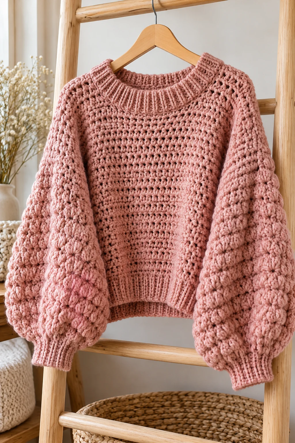 The Chunky Balloon-Sleeve Sweater — crochet comfy sweater style outfit